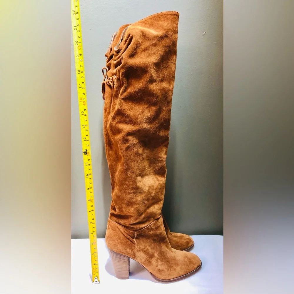 Miss Albright Knee High Brown Suede Pull On Boots Made in Italy Size 6 US Italy